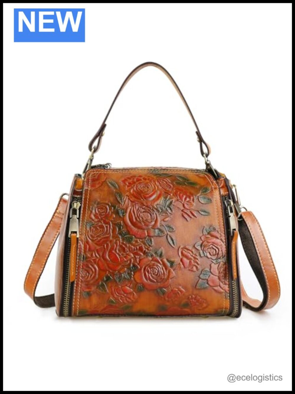Genuine Leather Satchel, Vintage Embossing Shoulder Bag, Organizer Handbag